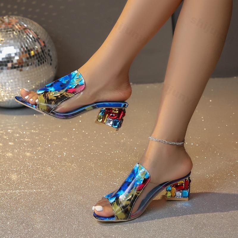 Fashion 2025 Summer New Women's Fashion Casual Coarse Heeled Half Slippers Shallow Mouth Comfortable Slip on Elegant Beach High Sandals