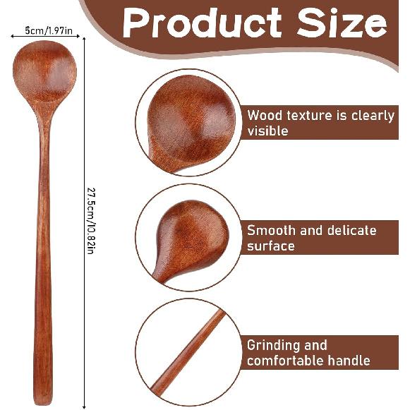 cobee 10.8 Inch Long Handle Wooden Spoons, Korean Spoon with Handle Spoon for Cooking, Wood Soup Spoons for Korean Food Soup Cooking Mixing Stirring