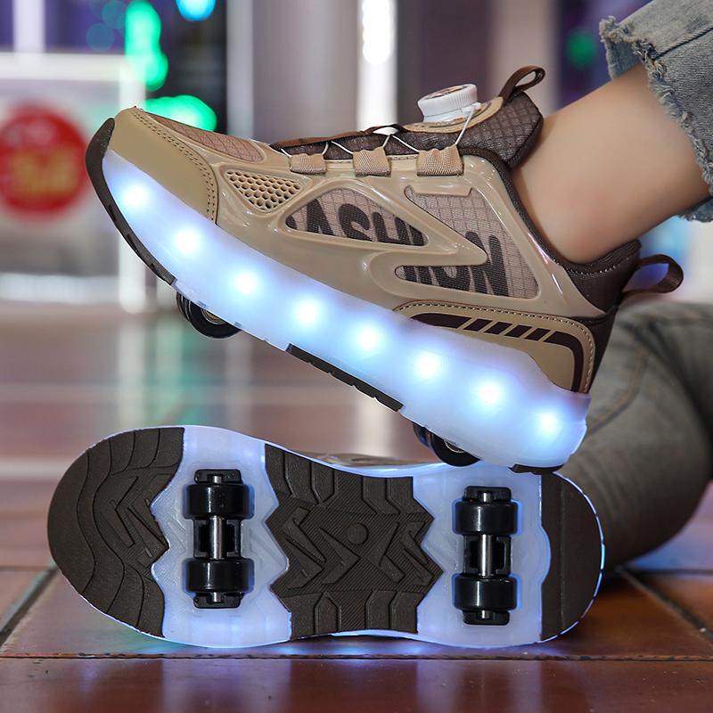 Summer Heely Shoes Girls Mesh Breathable Roller Skates Female Students Four-wheel Rechargeable LED Sports Skates Boys Glowing Sports Shoes