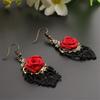 1 Pair Women Fashion Lace Red Rose Hollow Dangle Hook Earrings Jewelry Gift