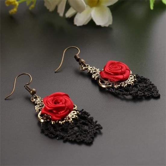 1 Pair Women Fashion Lace Red Rose Hollow Dangle Hook Earrings Jewelry Gift