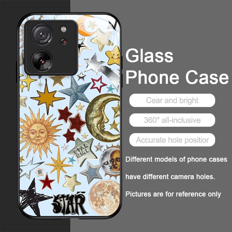 Tempered Glass Phone Case for Motorola Moto G85 G84 G75 G55 Edge 50 Fusion 40 Neo 30 Pro Luxury Retro Style Stars Moon Y2K Cover