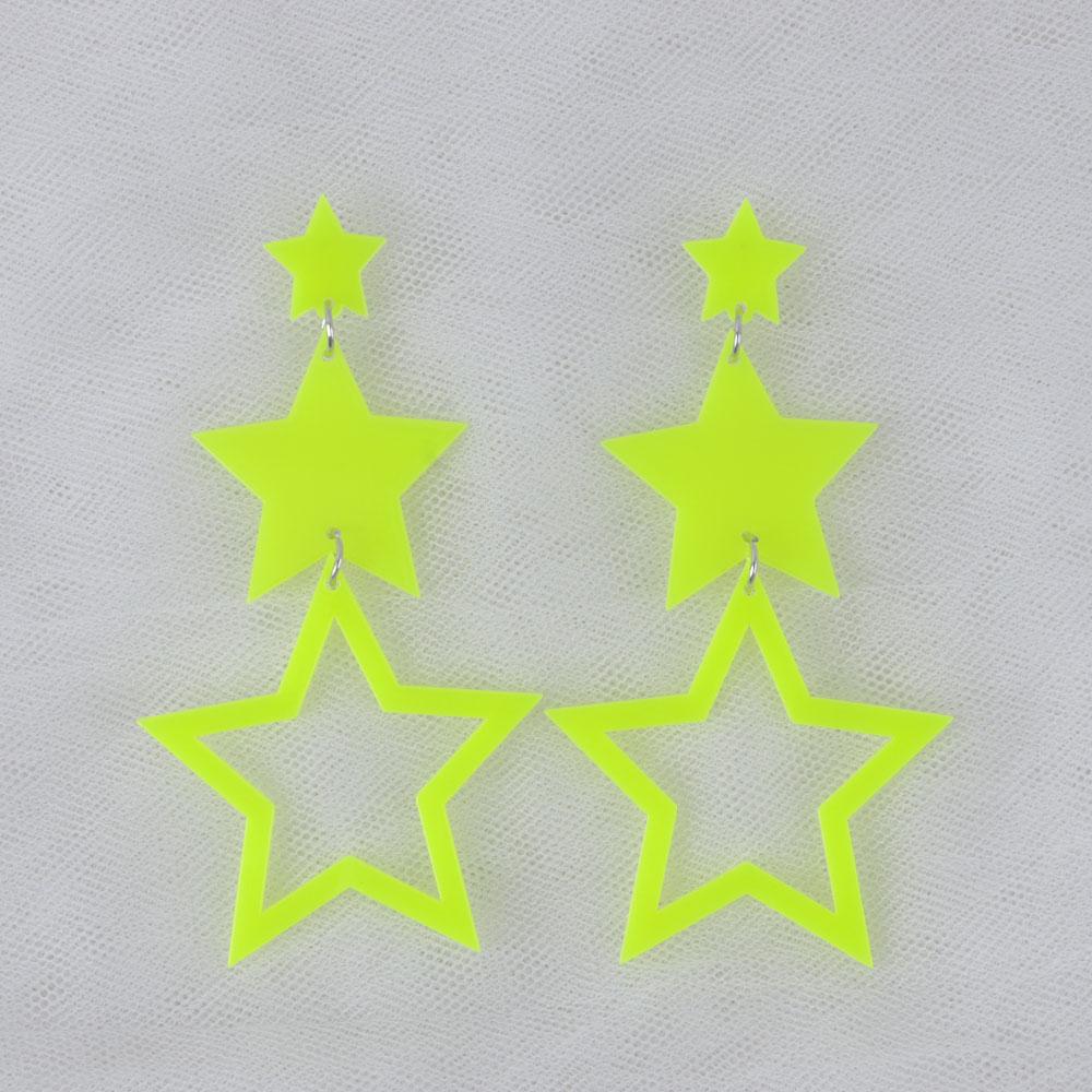 Punk Neon Color Star Acrylic Dangle Earrings For Women Girl Hollow Geometric Pentagram Long Drop Earrings Fashion Jewelry Gifts