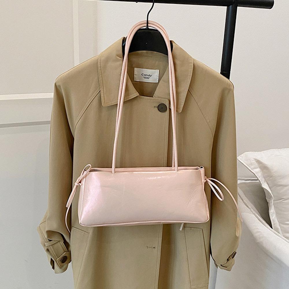 Trendy Multicolor Shoulder Bag PU Leather Large Capacity Underarm Bag with Lace Ribbon Bowknot Versatile Commuting Bag Travel розовый