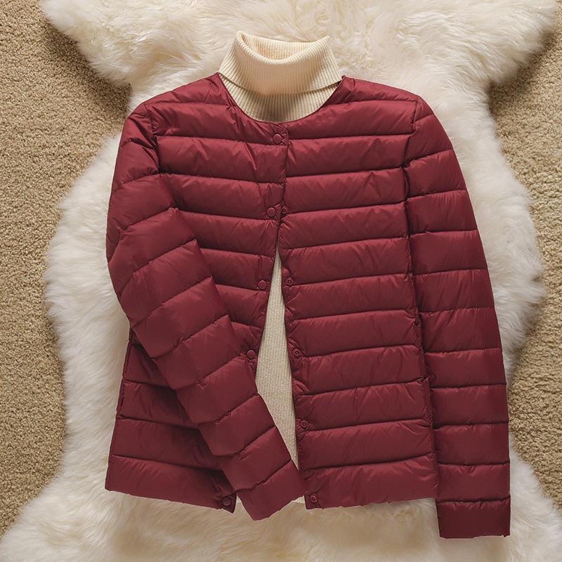 Autumn and Winter Light Round Neck V-neck Down Jacket Women's Warm Liner Short Jacket Women's Collarless Inner Tide