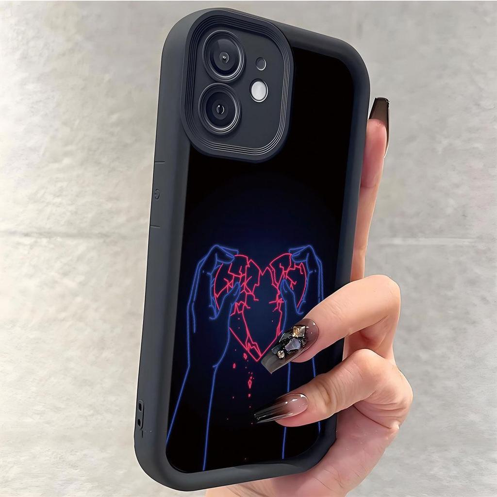 Black Fluorescent Heart Groove iPhone 15/16/17 Pro Max Protective Case