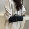 Solid color crocodile pattern dinner bag new baguette bag diagonal lock horizontal handbag shoulder messenger bag women's bag