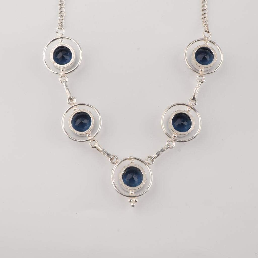 London Blue Topaz Gemstone Silver Necklace, 925 Sterling Silver Blue Topaz Necklace, December Birthstone Jewelry RN-2-11