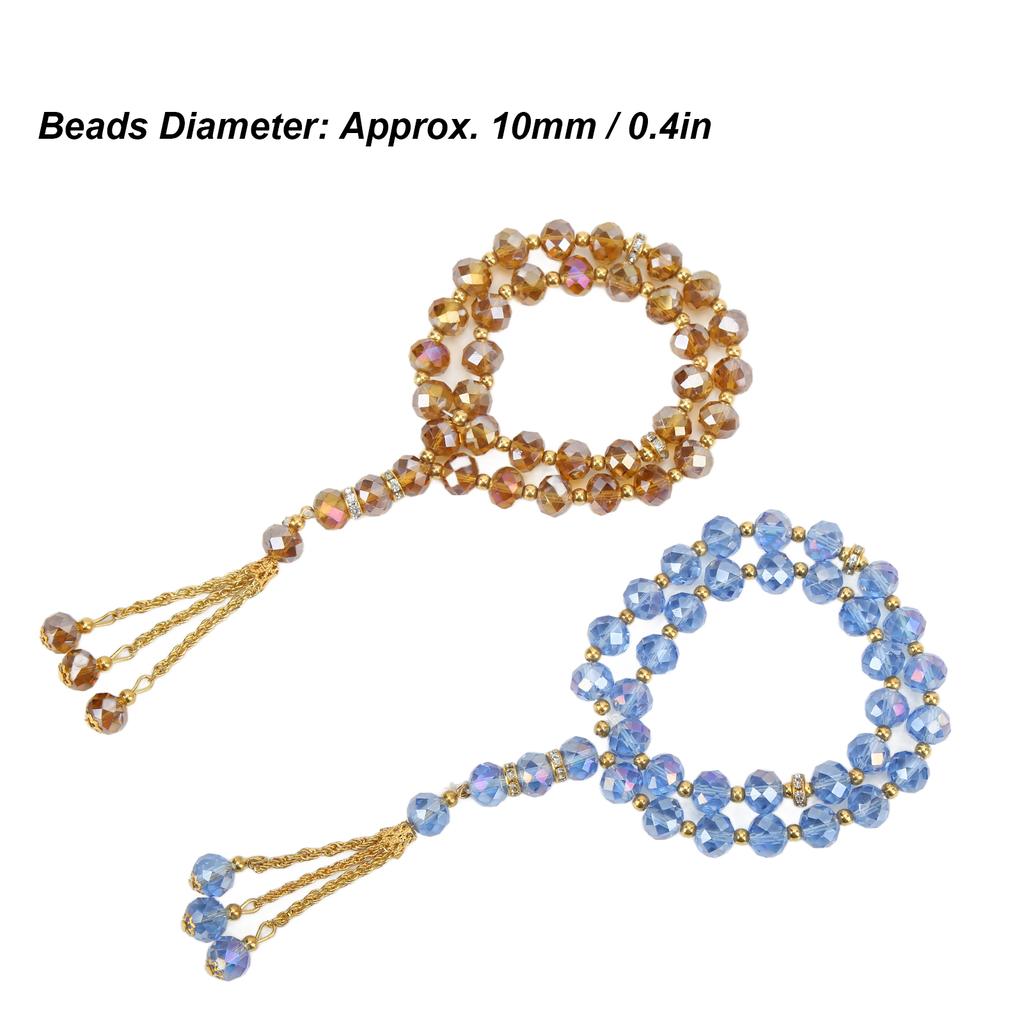 2pcs Prayer Beads Mini Blue Champagne Color 33 Beads Muslim Tasbih with Sapcer Beads for Daily Decoration Gift