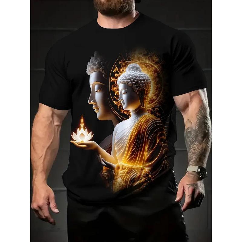 Large Men's Buddha Pattern 3D Printed Men's Round Neck Short Sleeved T-shirt Summer Fashion T-shirt Casual Comfortable Versatile Top