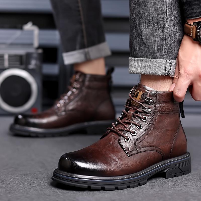 Men's Retro High-Top Martin Winter Boots - Thick Sole, Plus Velvet, Leather, Trendy & Warm for Outdoors