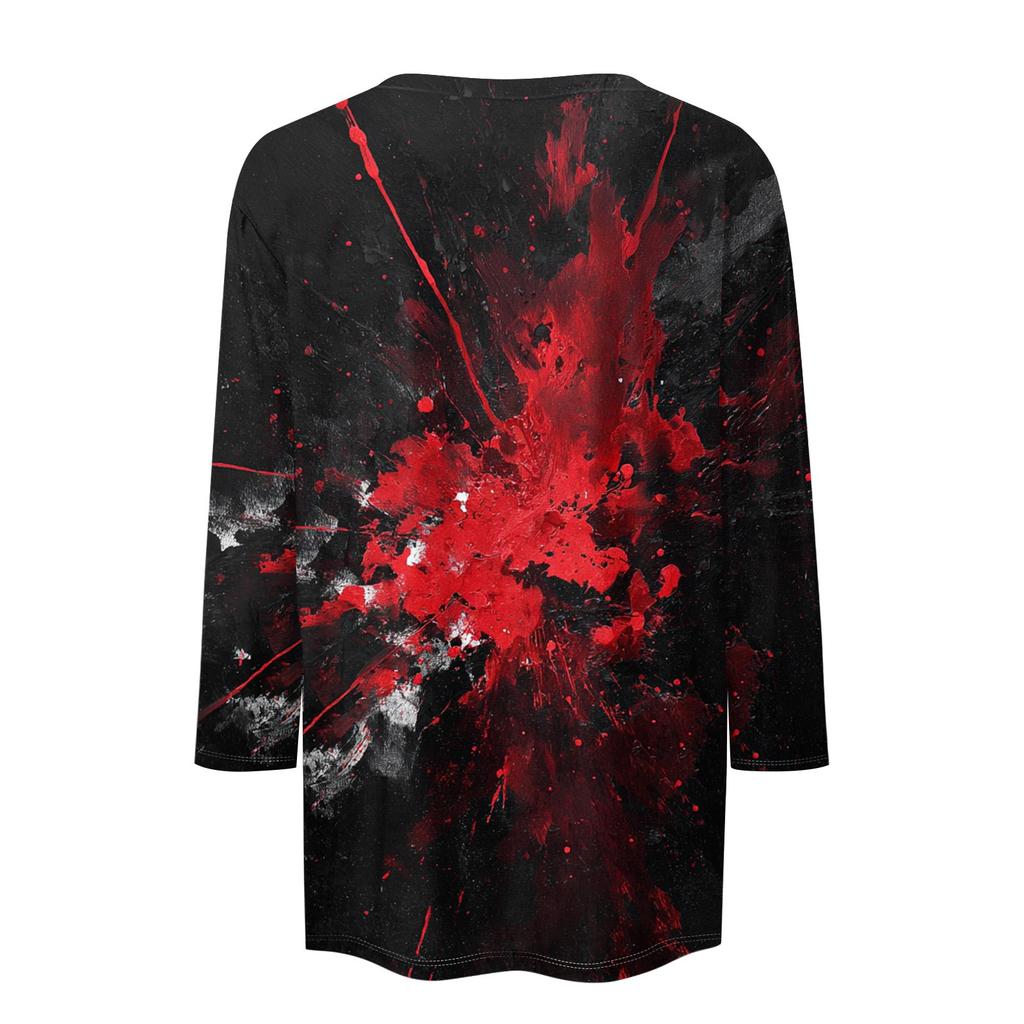 Women's Fashion Casual Round Neck 3/4 Sleeve Loose  Printed T-Shirt Ladies Top