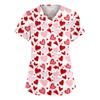 Women’s Short Sleeve V Neck T Shirt with All Over Heart Print Casual Loose Fit Lightweight Top for Daily Wear