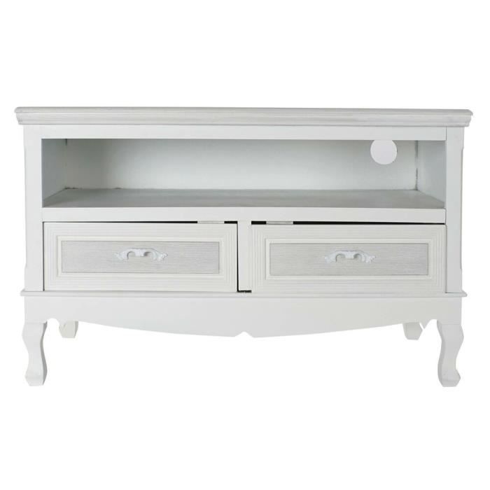 Table basse - Romantique - Blanc - 100 cm - 2 tiroirs - MDF