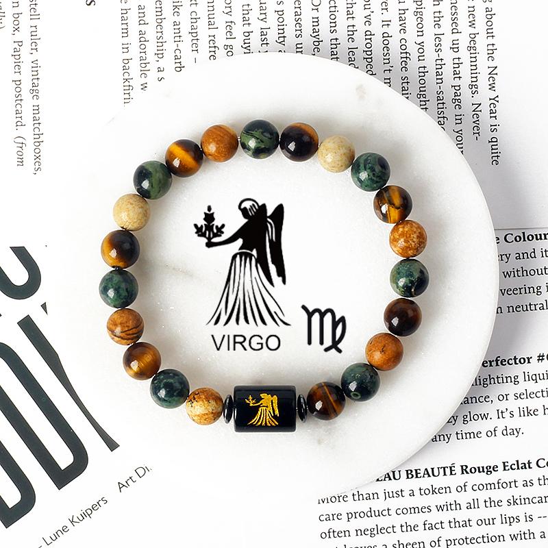 12 Constellations Scorpio Bracelet Natural Stone Tiger Eye Beads Bracelets for Men Women Cancer Virgo Leo Libra Couple Jewelry