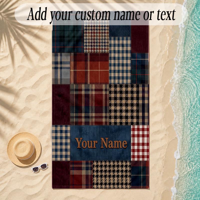 Quilt Theme Soft Beach Towel Personalized Custom Name Text Towel Portable for Beach Pool Travel