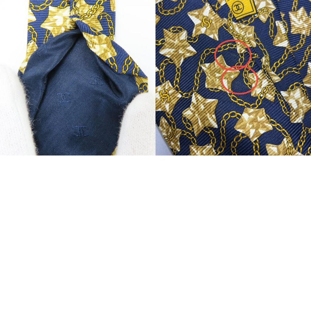 Used CHANEL tie COCO Mark Star Chain silk Navy gold suit