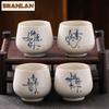130ml Chinese Retro Ru Kiln Ceramic Teacup Calligraphy Art Coffee Cup Travel Portable Tea Bowl Cha Handmade Tea Set Master Cup