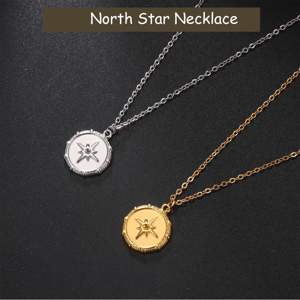 Cazador North Star Pendant Necklace for Women Gold Color Coin Stainless Steel Choker Chain Necklace Jewelry Mother Day Gift New
