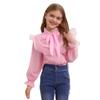 Mädchen Elegante Knopfbluse Schnürkragen Künstliche Perlen Tüllrüschen Langarmhemd