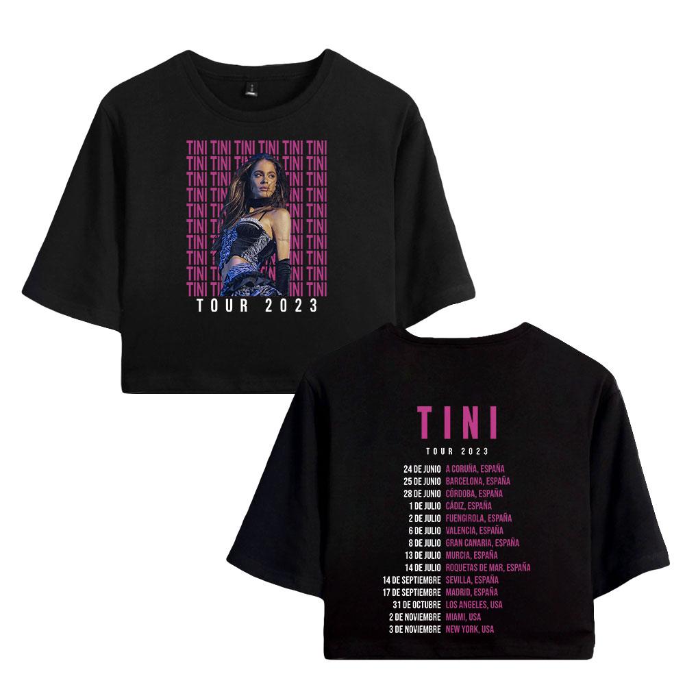 

Женский повседневный укороченный топ с короткими рукавами и принтом Tini Stoessel, забавные футболки, хипстерские крутые топы с круглым вырезом