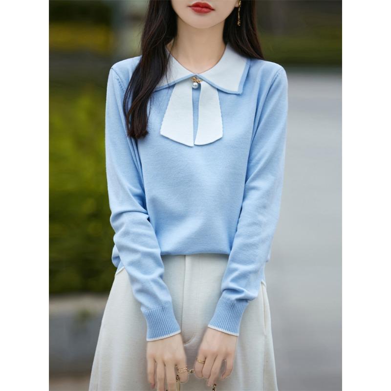 Women S Long Sleeve Knit Sweater Bow Decor Casual Top