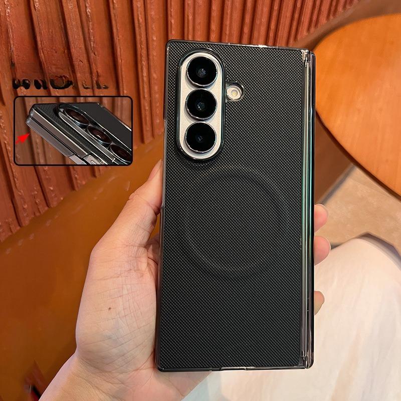 Suitable for Samsung Zfold7 Magnetic Suction Mobile Phone Case Fold6 Double-sided Central Axis Anti Fall Business Litchi Leather Pattern
