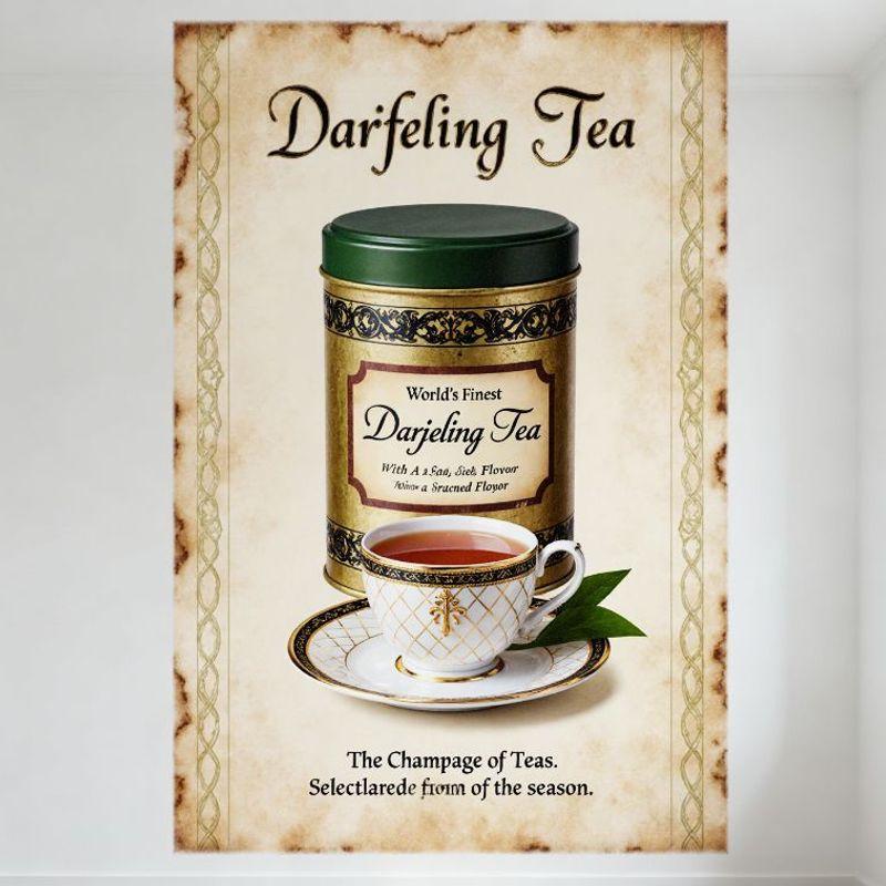 Vintage Darjeeling Tea Metal Tin Sign World s Finest Darjeeling Tea Sign with Teacup & Saucer Design for Home Bar Cafe Decor 20x30cm（7.8x11.8inch）