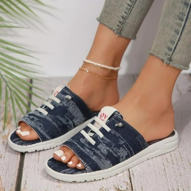Zapatillas De Tela Vaquera Antideslizantes Para Mujer, Chanclas Planas Cómodas Para Verano, Informales Para Playa Y Exteriores,