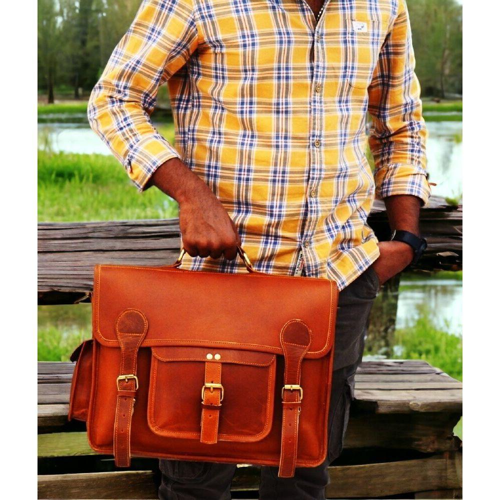 Мужская сумка-мессенджер из натуральной коричневой кожи из натуральной винтажной сумки — фото 2