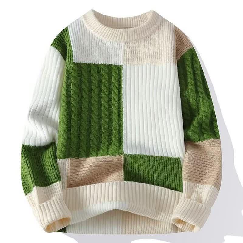 

Men s Round Neck Color Block Sweater - Autumn/Winter Knitwear for Students and Teens 2XL