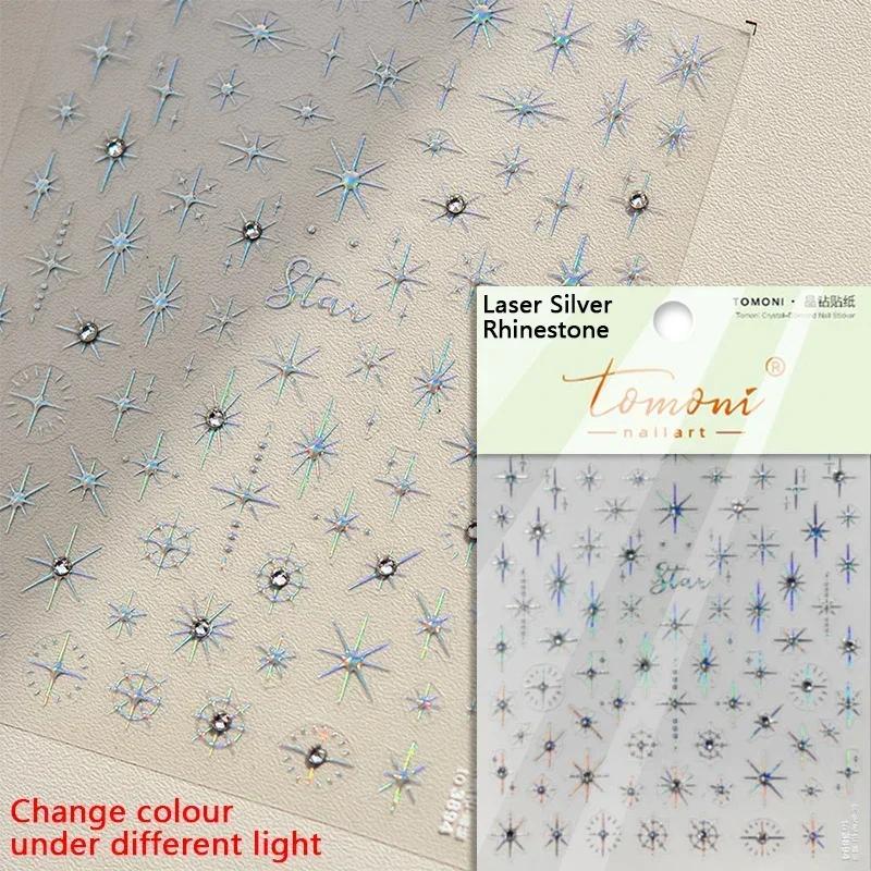 1pcs 5D Diamond Star Chain Nail Stickers Gold Silver Self Adhesive Nail Art Decorations Sticker Manicure Decals DIY Accessories