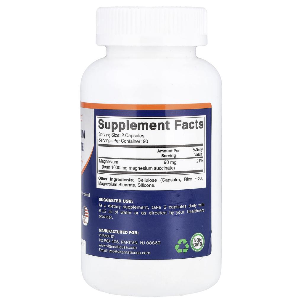 Vitamatic, Magnesium Succinate, 180 Capsules (500mg per capsule)