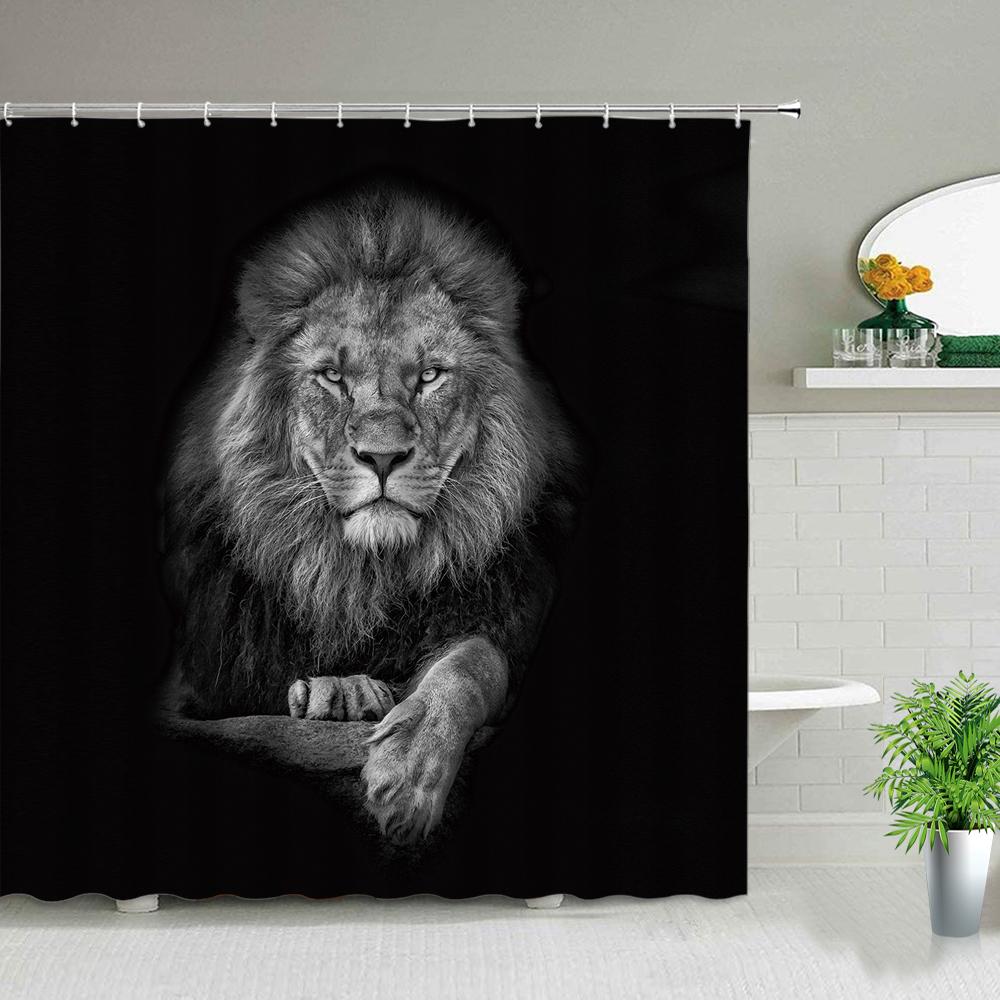 Animal Shower Curtains Elephant Zebra Tiger Leopard Waterproof Fabric Bath Curtains Wildlife Printed Bathroom Decor Screen Hooks