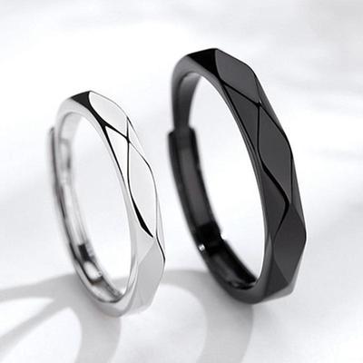 Fashion Black White Geometric Ring Smooth Adjustable Couple Rings for Women Men Student Party Jewelry Gift
