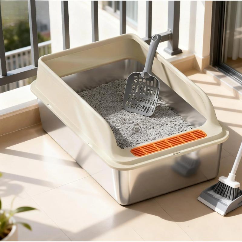 Extra Large Stainless Steel Cat Litter Box - Leak-Proof & Non-Stick Interior with Lid,Easy Clean Rectangular Pan for Indoor Cats