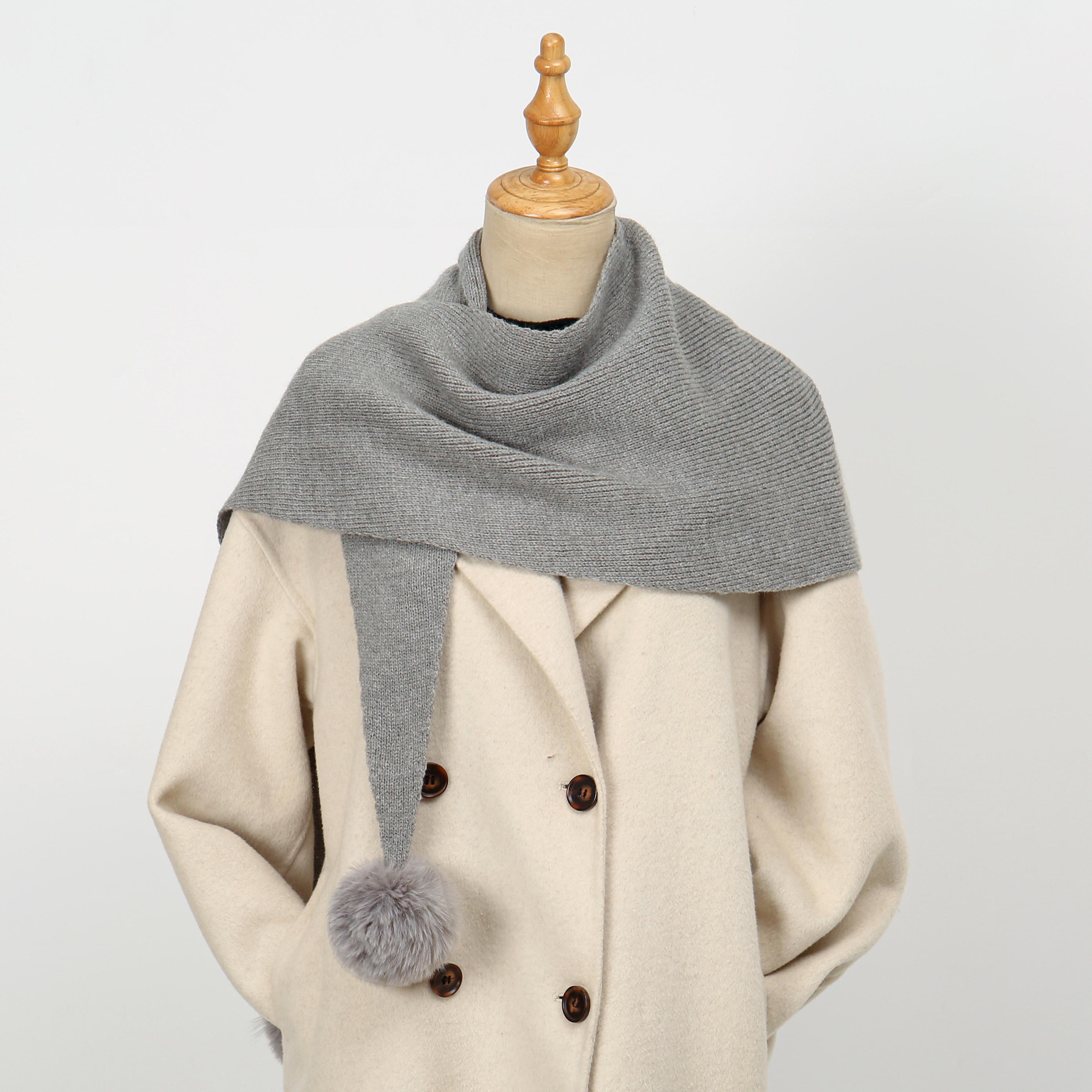 Winter Knitted Soft Scarf Hair Ball Shawl Women Warm Thicken Wraps Muffler Neck Protection Shawl Solid Color Fluffy Scarf