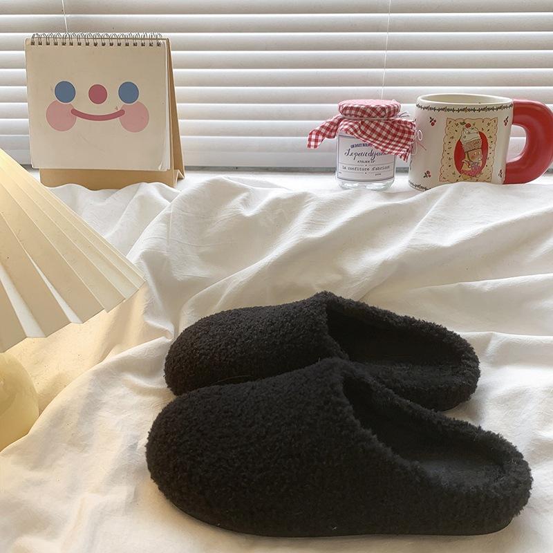 Thick bottom velvet warm outer wear fluffy half slippers autumn and winter new muffin casual bag head cotton mop