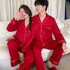 Luxury Silk Red Couples Pajamas for Autumn & Winter - Perfect for Home, Weddings & Outdoor Wear