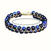 1pc CHENGYOUGE Bohemian Adjustable Bracelet - Natural Cat's Eye/Tiger's Eye Beads, Navy Blue & Golden accents, Adjustable Knot Closure, Everyday & Vac