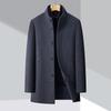 Men's Mid-Length Woolen Overcoat with Stand Collar and Down Liner