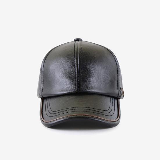 Men Hat Adjustable Faux Leather Baseball Cap with Windproof Hood Snug Fit Solid Color Design Fall Winter Outdoor Casual Hat