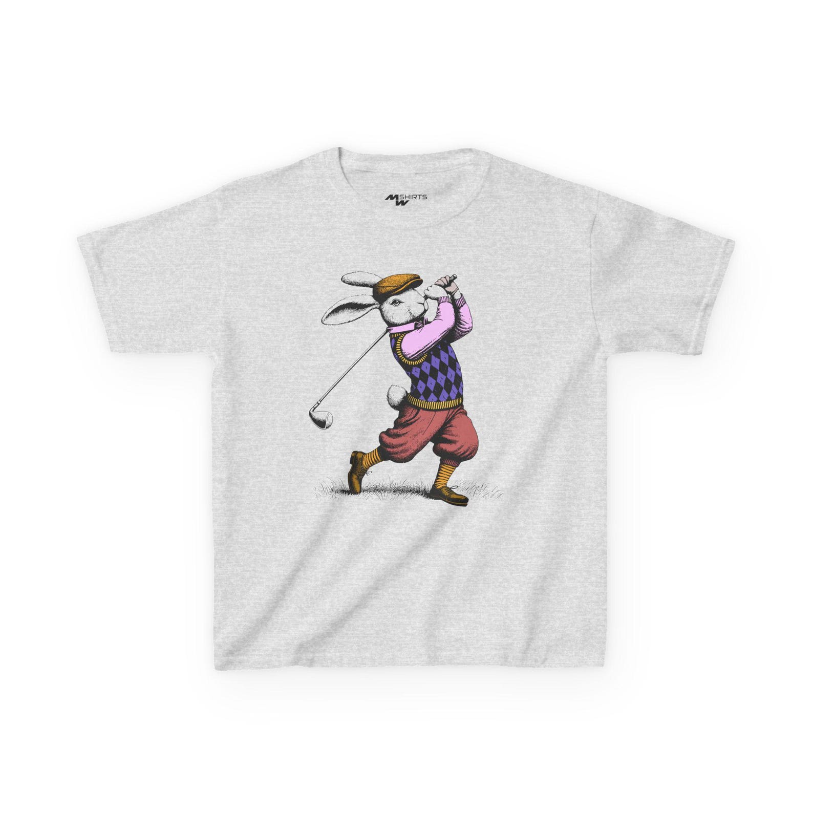Whimsical Golf Playing Bunny Kids Tee, Animal T-Shirt 2XL