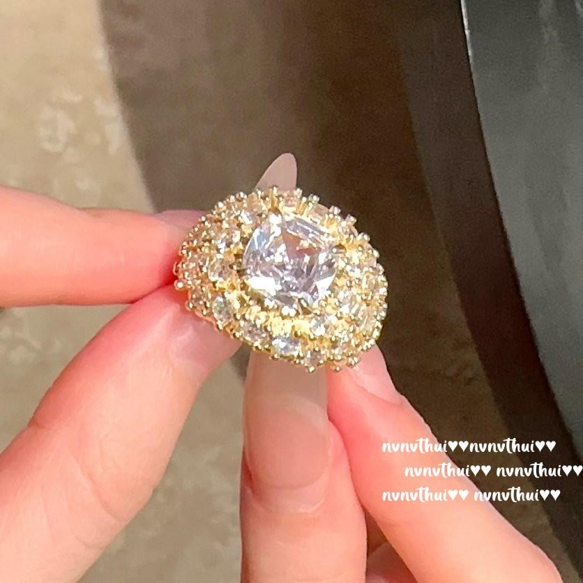 Anello Farah con Pietra Preziosa Curva, Antico, Placcato Oro 18K, Smeraldo Convesso, Anello in Zircone