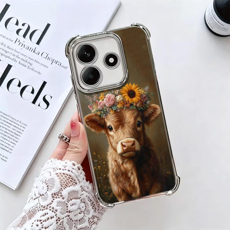 Cute Highland Cow Plating Phone Case For Xiaomi Redmi Note 14 15 Pro Plus 13 12 11 11S 11T 10 9S 9 5G Anti-Fall Airabag Cover