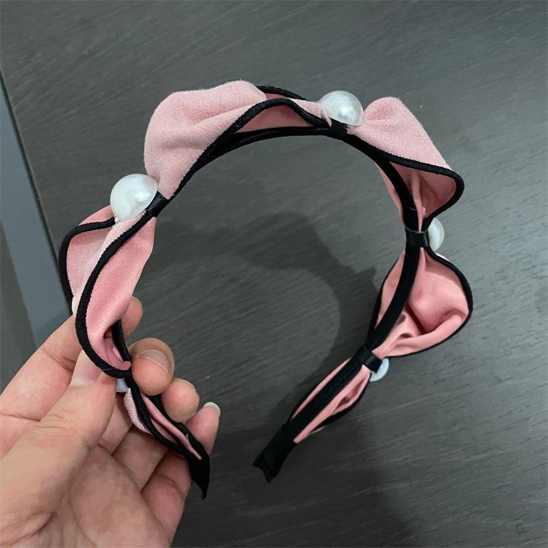 

Korean Woman Pearl Hairbands Elegant Hair Accessories Wide Hair Hoop Bezel Headwear Retro Female Headbands Size fits all