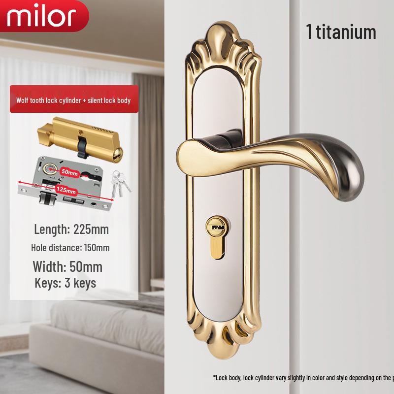 Universal Interior Door Lock Set: Silent Three-Piece Black Handle for Bedroom or Old Door Replacement