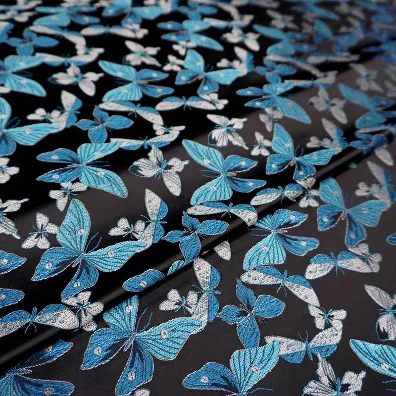 Wide 114cm Embossed Jacquard Fabric Butterfly Design Sewing Material Cheongsam Dress Garment Fabric Sold By Meter