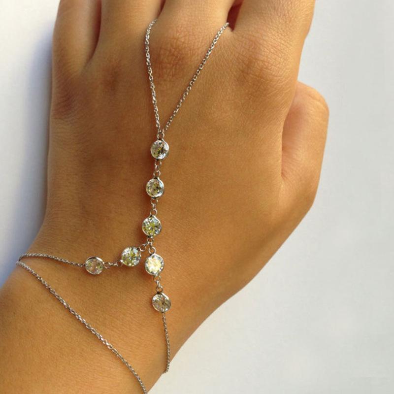 Summer women's fashion versatile, alloy with diamond finger, double-sided diamond finger bracelet