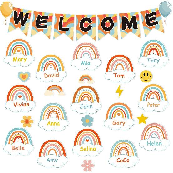 77 Pcs Bulletin Board Decorations, Back to School Welcome Banners,Motivational Cutouts Classroom Decor for School Holiday Bulletin Board (Apples) Rainbow 66